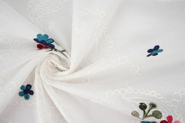 Katoen Geborduurd Soie Creme