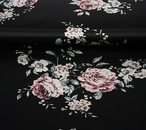 Stretch Satijn Bedrukt Bloemen Lena Zwart Stretch Satijn Bedrukt Bloemen Lena Zwart