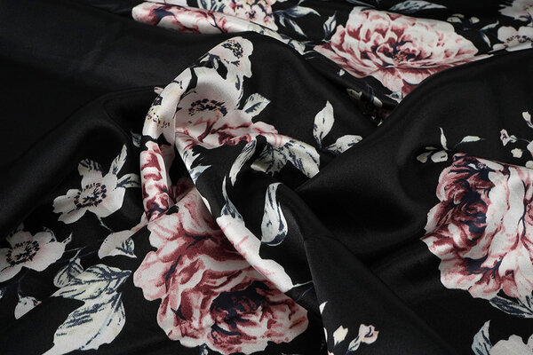 Stretch Satin Imprimé Fleurs Lena Noir Stretch Satin Imprimé Fleurs Lena Noir