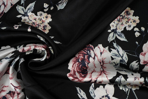 Stretch Satin Imprimé Fleurs Lena Noir Stretch Satin Imprimé Fleurs Lena Noir