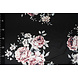 Stretch Satin Printed Flowers Lena Black Stretch Satin Printed Flowers Lena Black