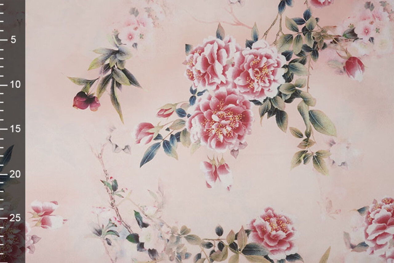 Stretch Satin Printed Flowers Jasmijn Peach