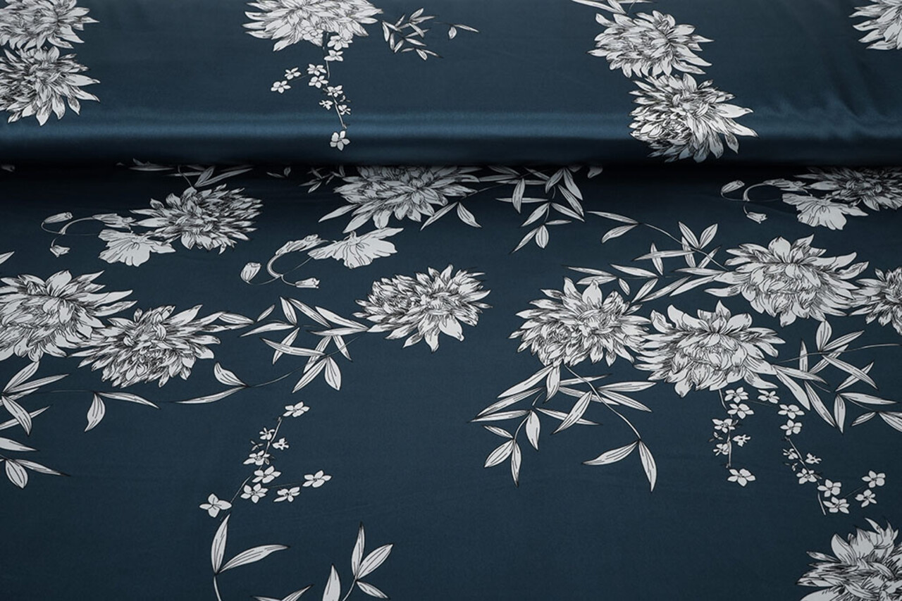 Stretch Satin Printed Flowers Sabrina