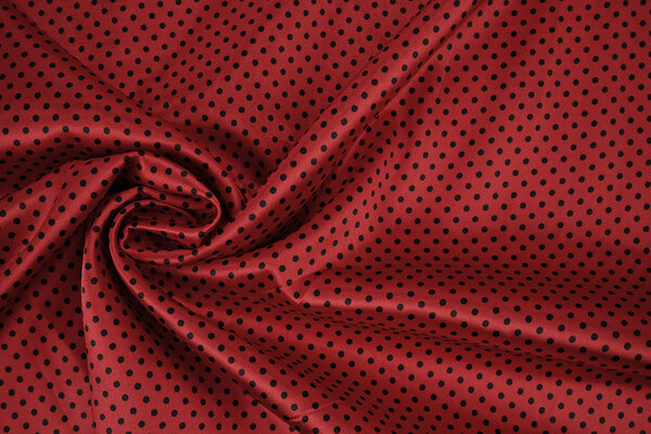 Stretch Satin Printed  Dots Red Black