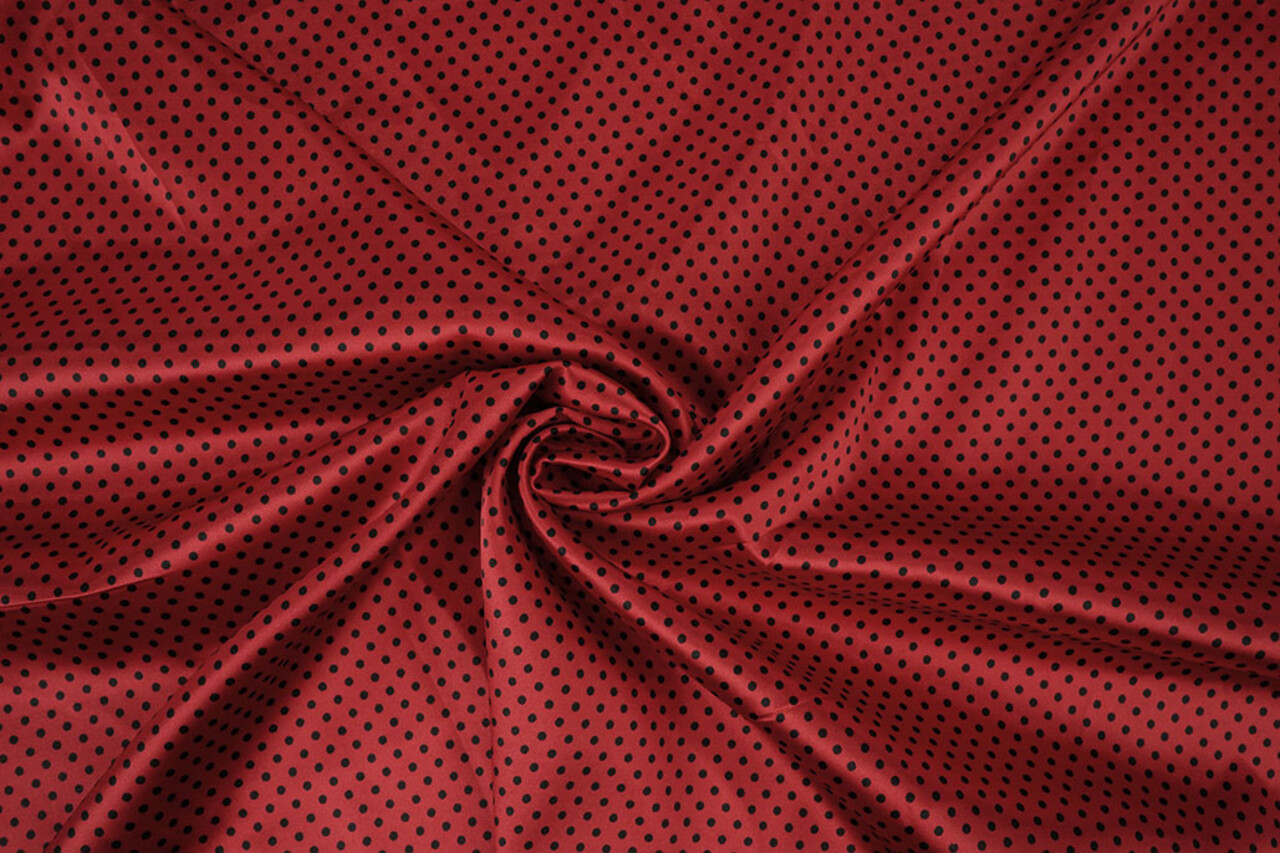 Satén Elástico Estampado Puntos Rojo Negro
