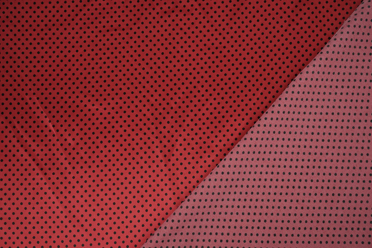 Stretch Satin Printed  Dots Red Black