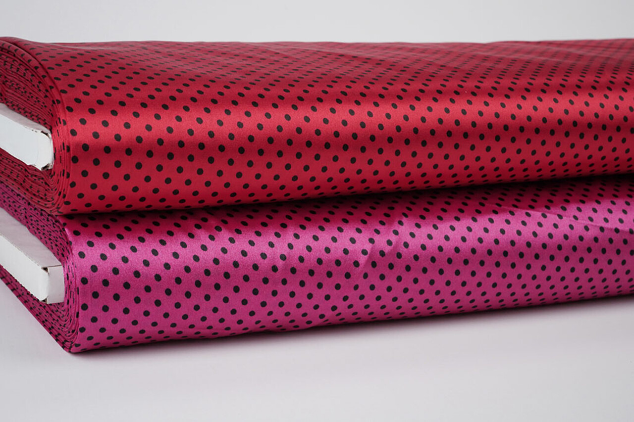 Stretch Satin Printed  Dots Red Black