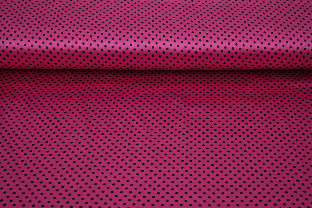 Stretch Satin Bedruckt Punkte Alpenveilchen Schwarz