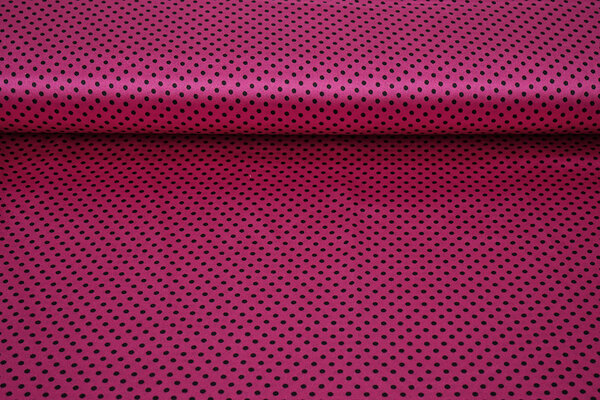 Stretch Raso Stampato Pois Ciclamino Nero Stretch Raso Stampato Pois Ciclamino Nero