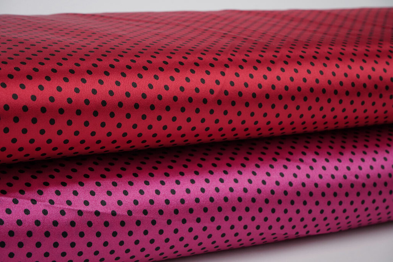 Stretch Satin Printed  Dots Cyclamen Black