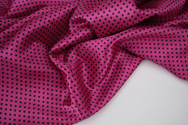 Stretch Satin Printed  Dots Cyclamen Black