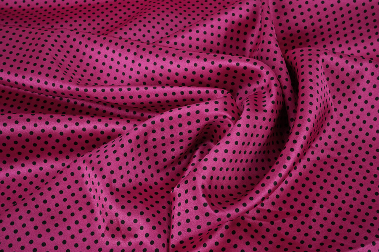 Stretch Satin Printed  Dots Cyclamen Black