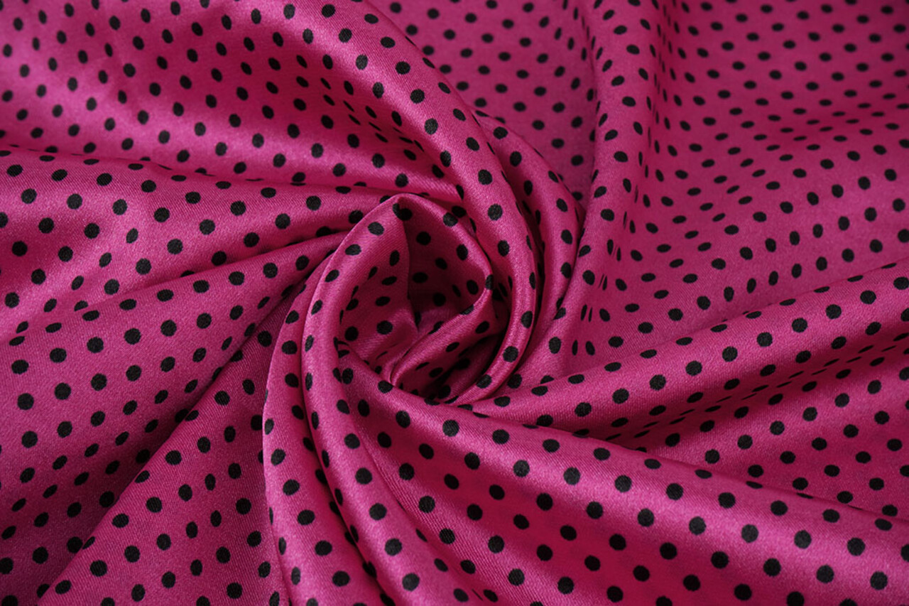 Stretch Satin Bedruckt Punkte Alpenveilchen Schwarz