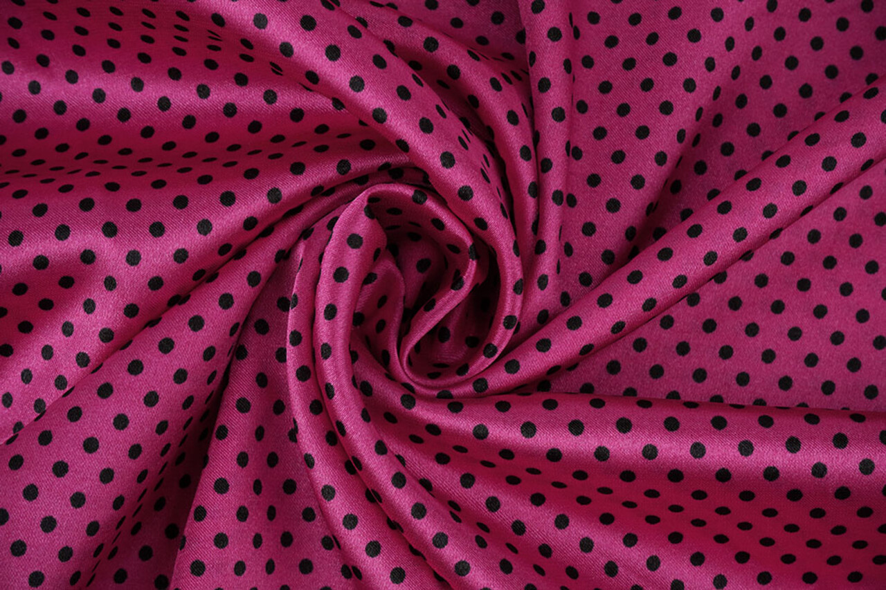 Stretch Satin Printed  Dots Cyclamen Black