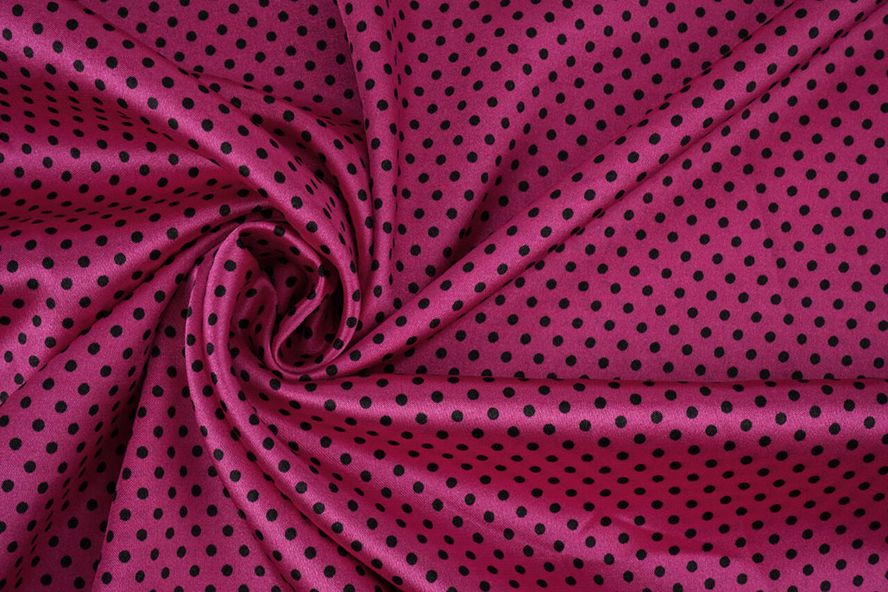 Stretch Satin Printed  Dots Cyclamen Black