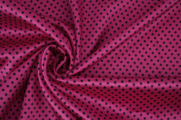 Stretch Satin Printed  Dots Cyclamen Black
