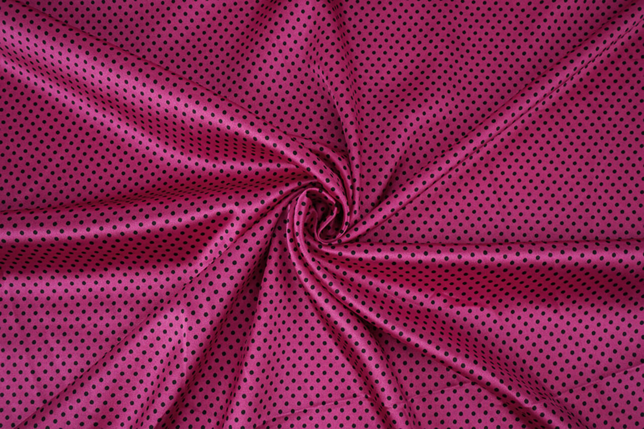 Stretch Satin Printed  Dots Cyclamen Black