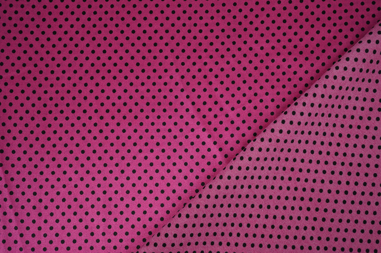 Stretch Satin Printed  Dots Cyclamen Black