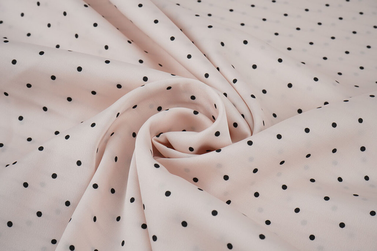 Stretch Satin Printed  Dots Light Light Pink