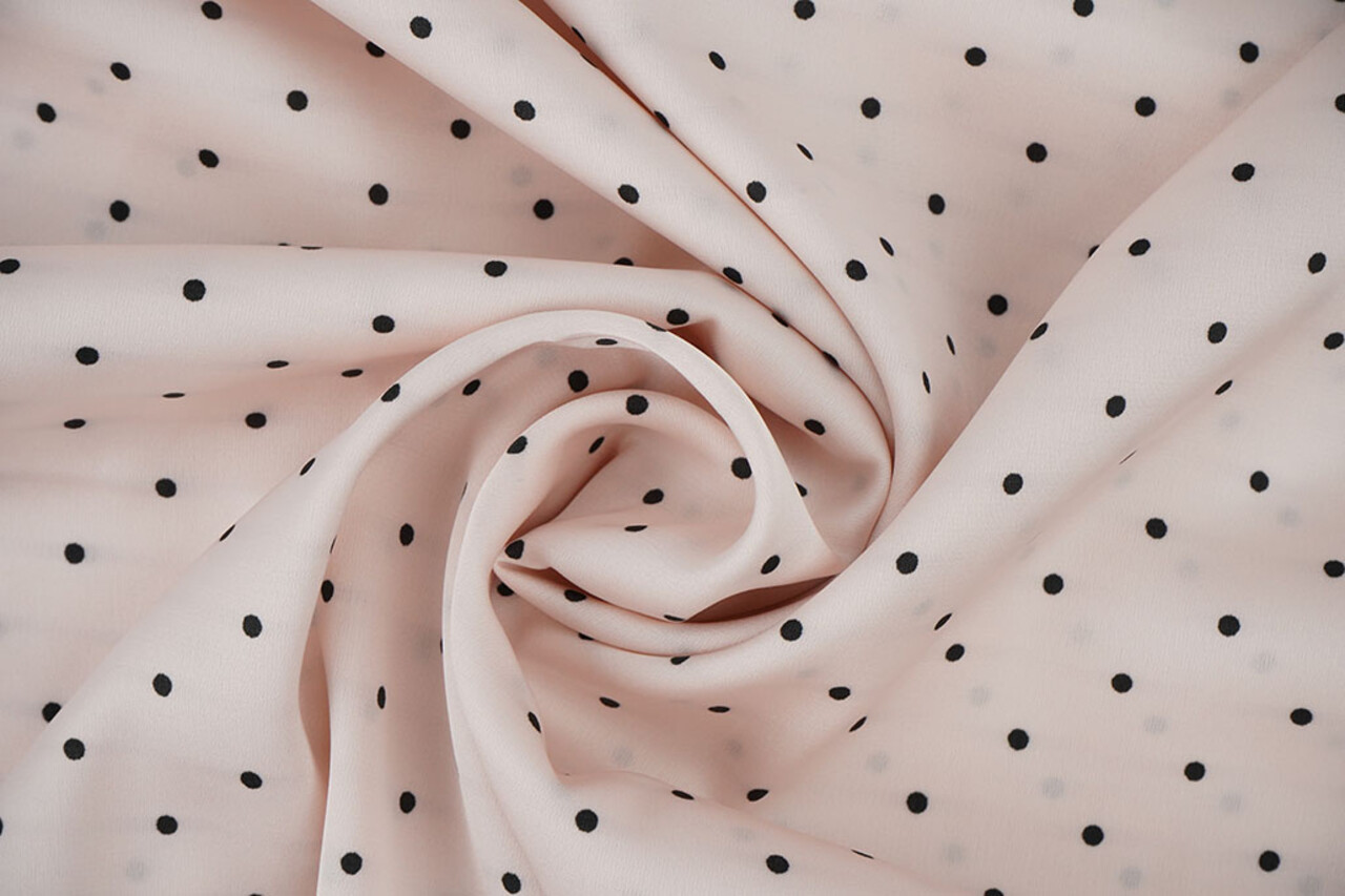 Stretch Satin Printed  Dots Light Light Pink