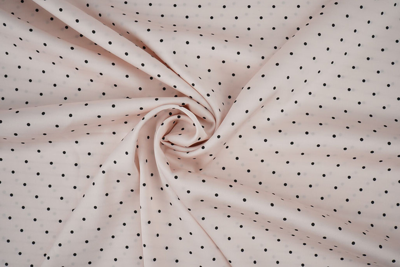 Stretch Satin Printed  Dots Light Light Pink