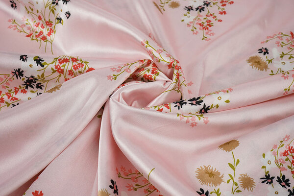 Stretch Satin Printed Flowers Leslie
