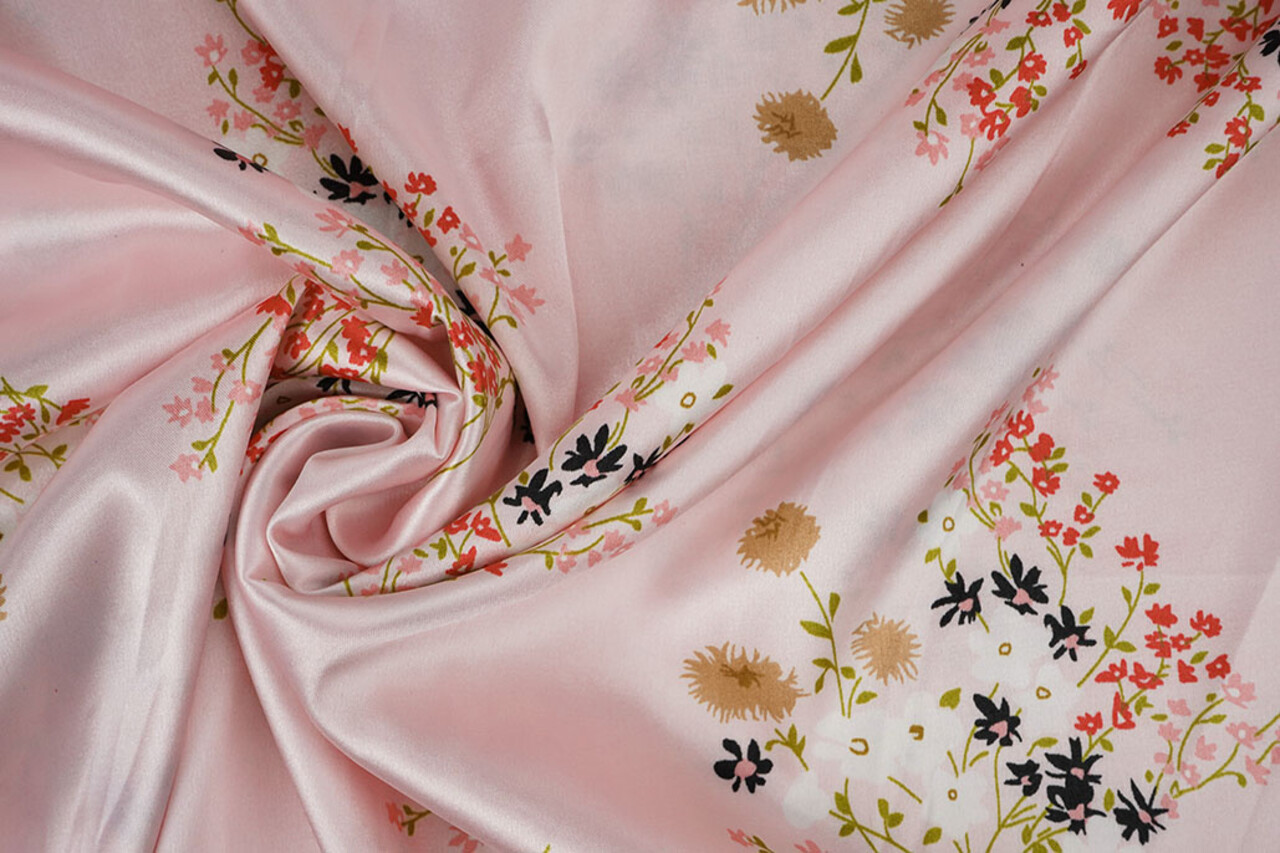 Stretch Satin Printed Flowers Leslie