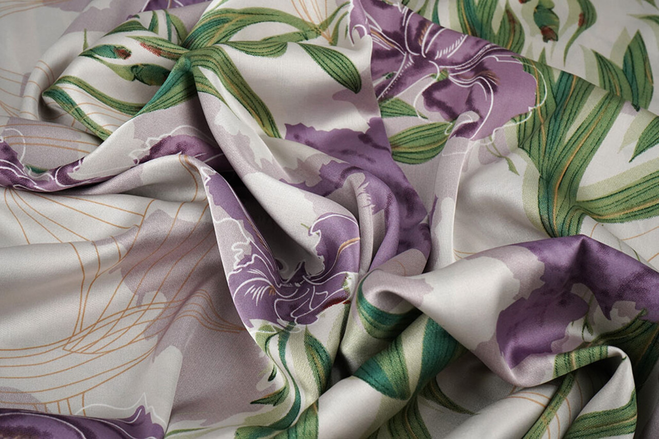 Stretch Satin Printed Flowers Els