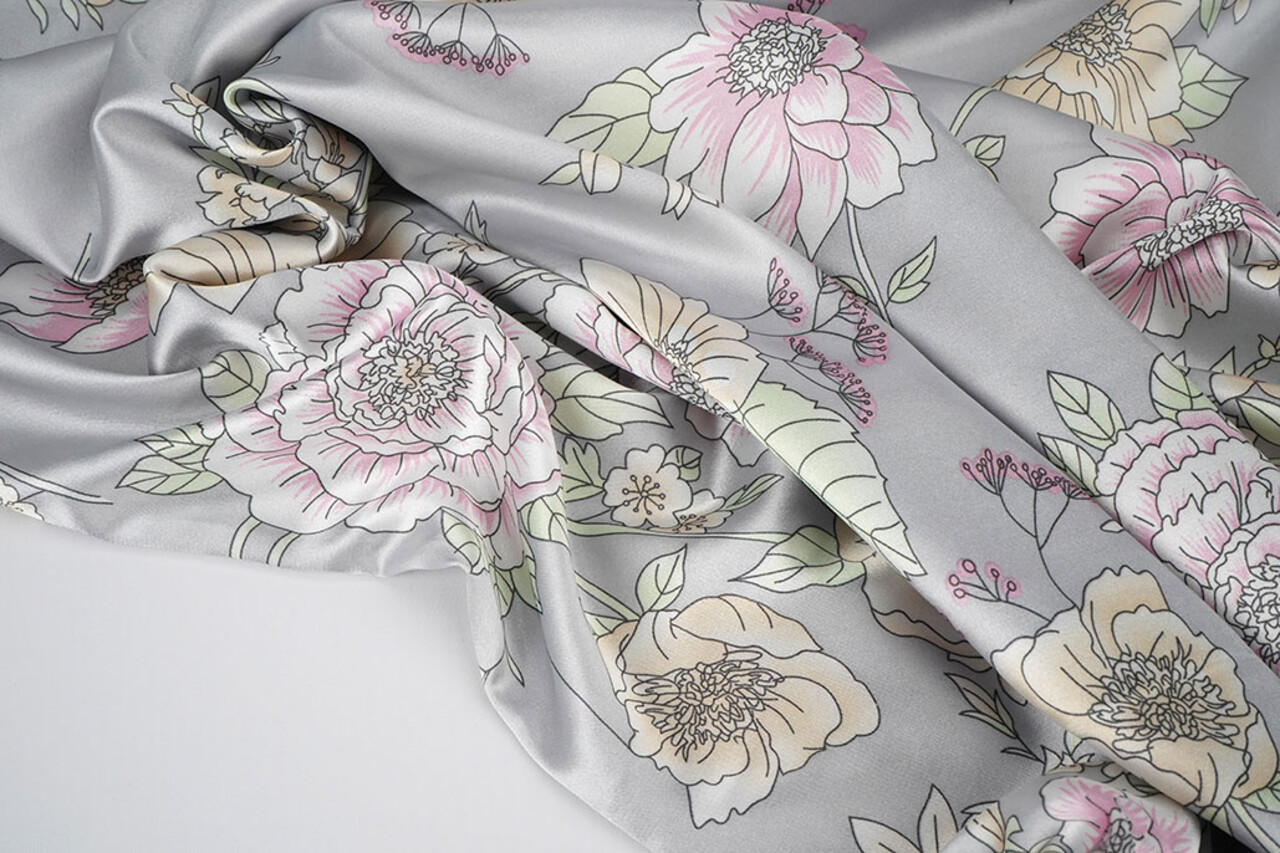Stretch Raso Stampato Fiori Yvonne