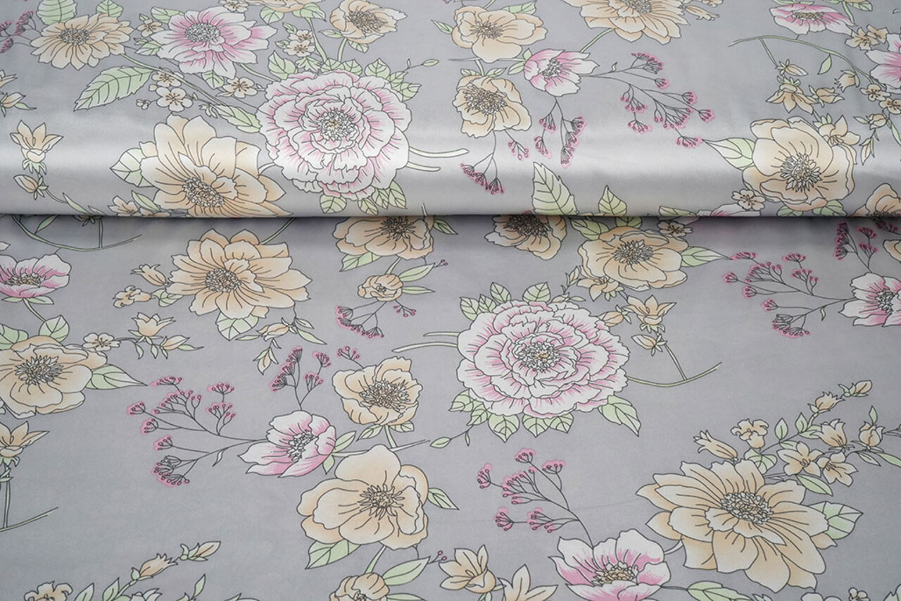 Stretch Satin Printed Flowers Yvonne Stretch Satin Printed Flowers Yvonne