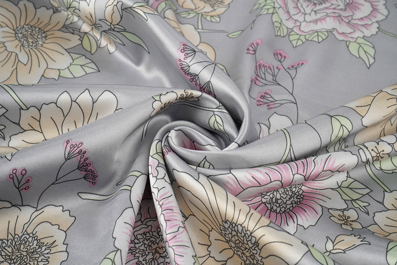 Stretch Raso Stampato Fiori Yvonne
