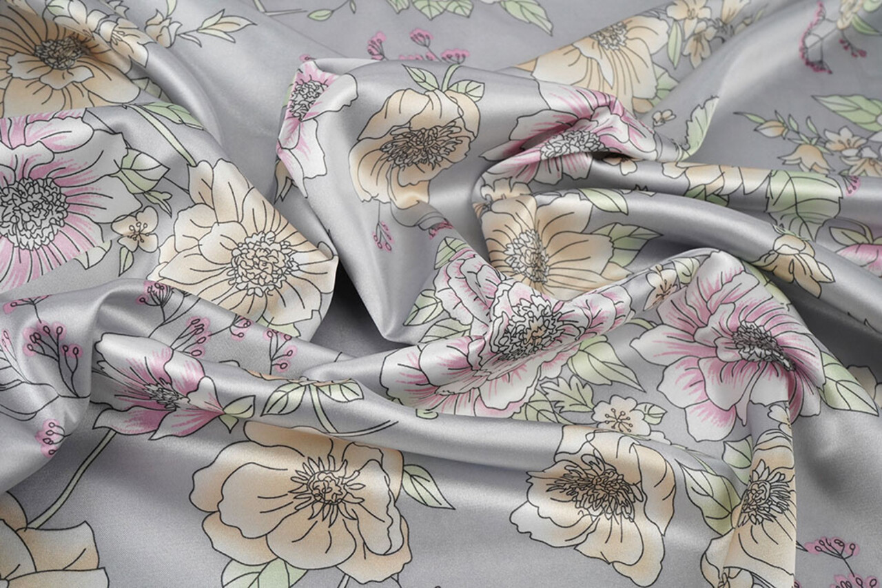 Stretch Raso Stampato Fiori Yvonne