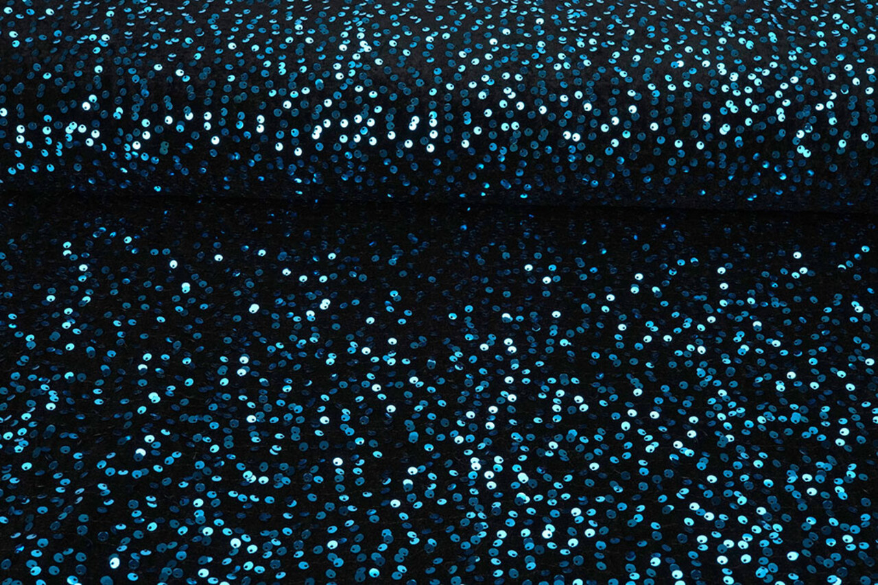 Pailletten auf Samt Schwarz - Aqua
