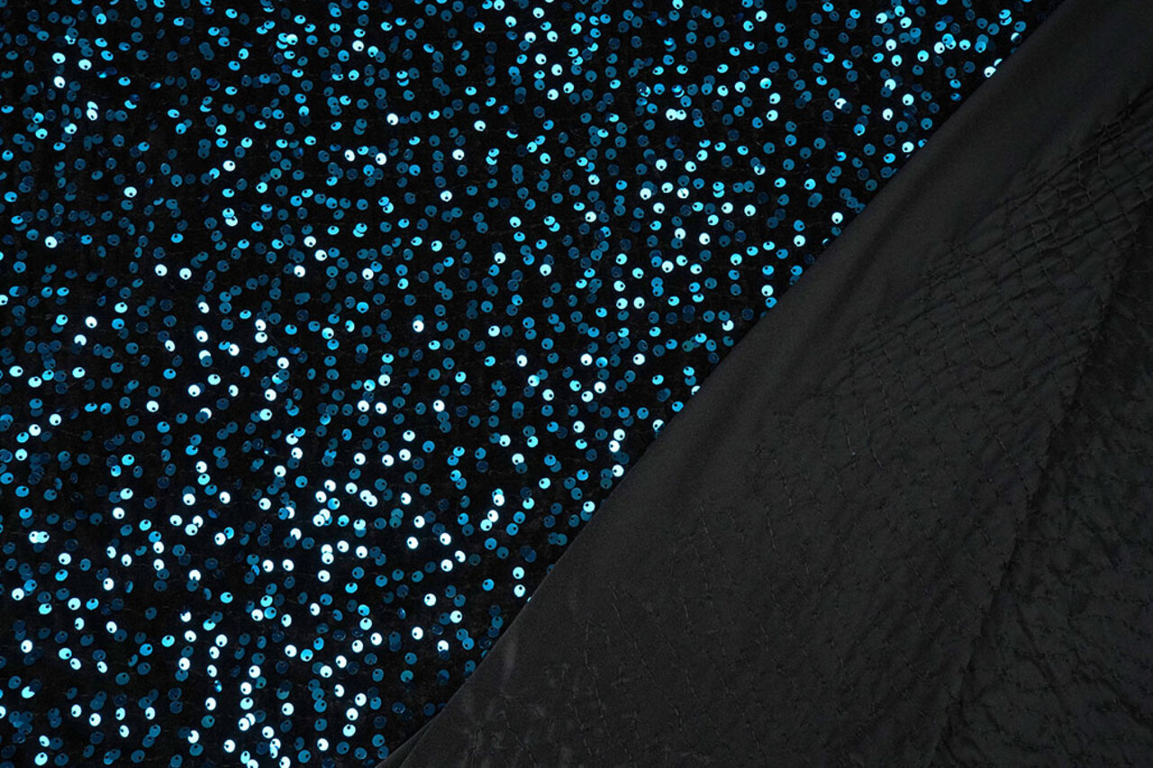 Pailletten auf Samt Schwarz - Aqua