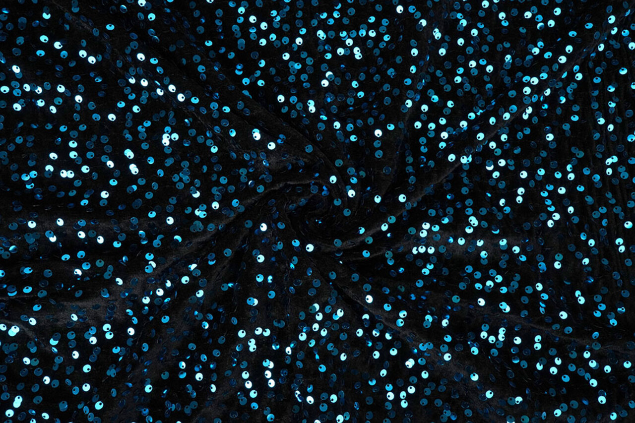 Pailletten auf Samt Schwarz - Aqua