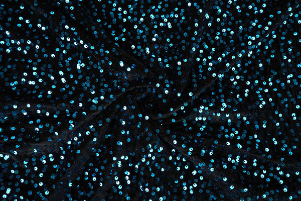 Pailletten auf Samt Schwarz - Aqua