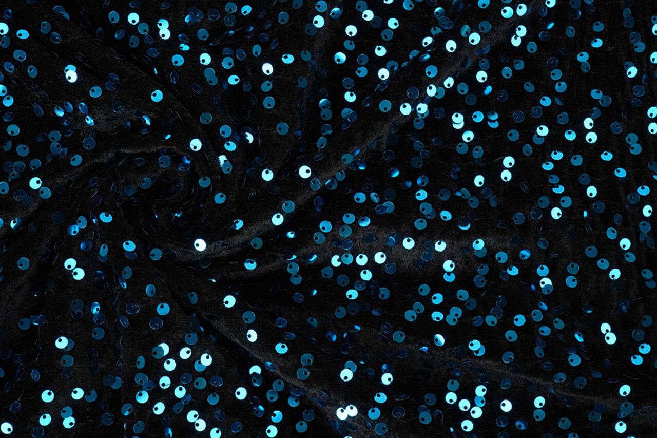 Pailletten auf Samt Schwarz - Aqua