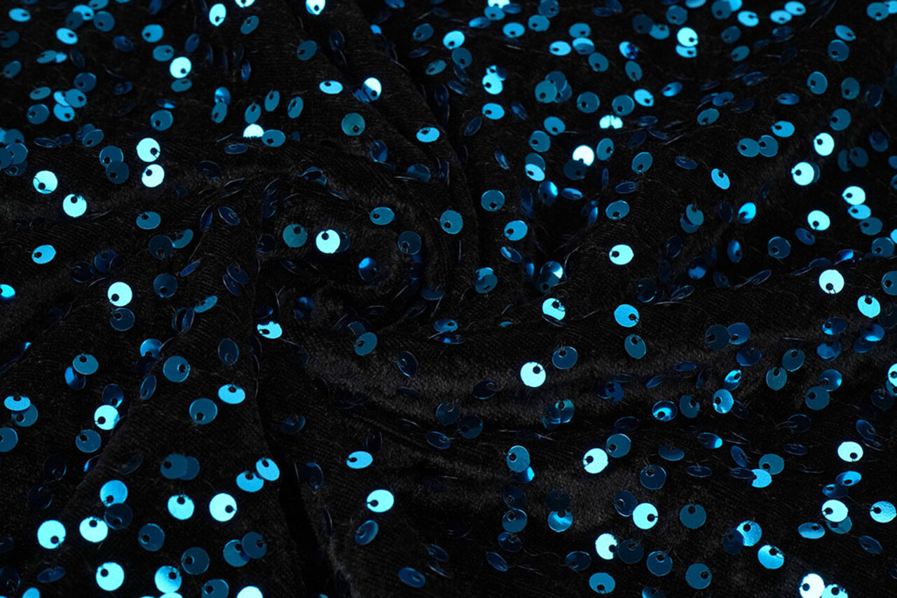 Pailletten op Velours Zwart - Aqua
