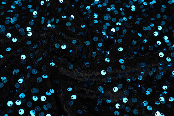 Pailletten auf Samt Schwarz - Aqua