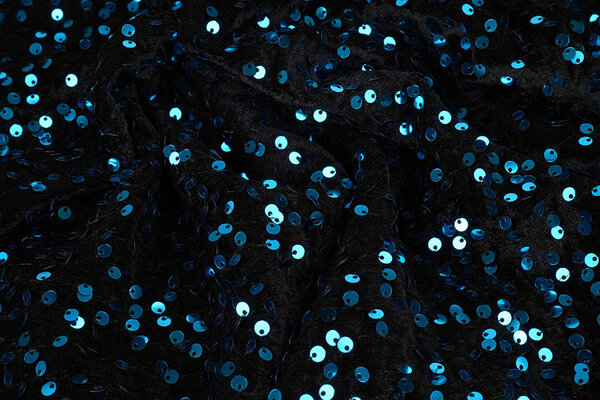 Pailletten auf Samt Schwarz - Aqua