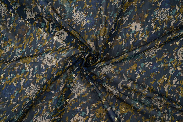 Chifón Foil Camofleur Azul Marino Azul