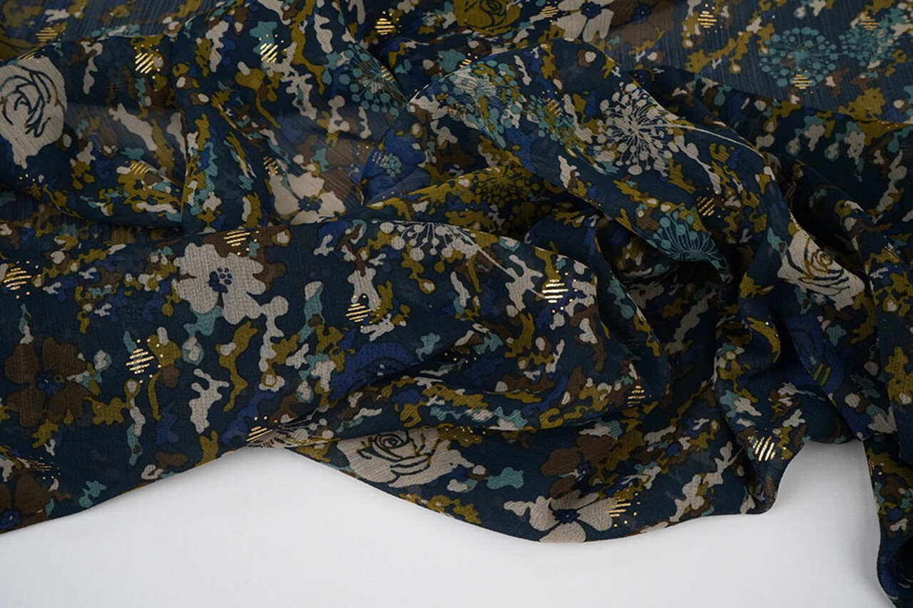Chifón Foil Camofleur Azul Marino Azul