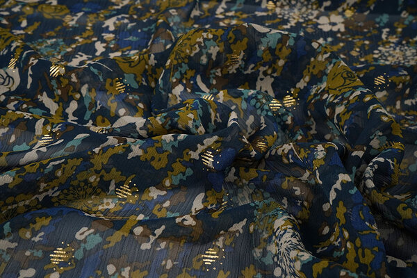 Chifón Foil Camofleur Azul Marino Azul