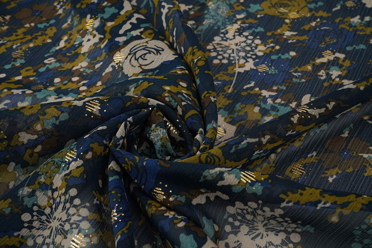 Chifón Foil Camofleur Azul Marino Azul