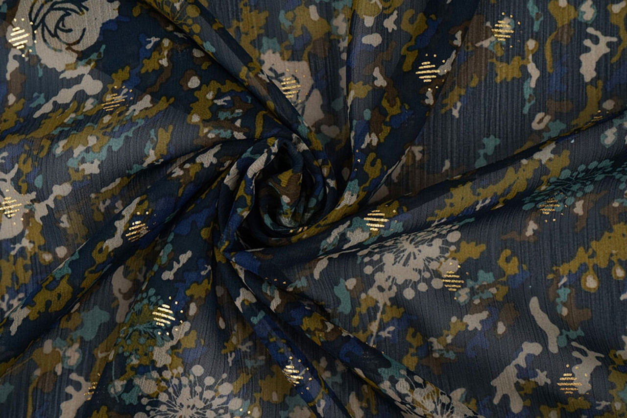 Chifón Foil Camofleur Azul Marino Azul