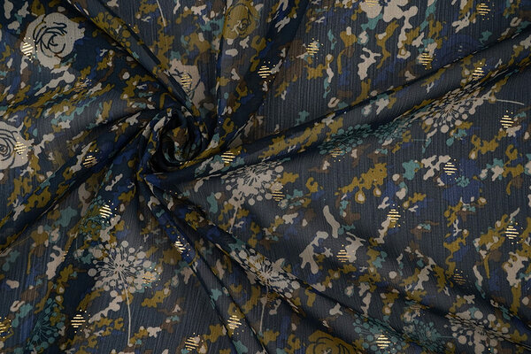 Chifón Foil Camofleur Azul Marino Azul