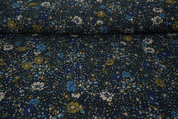 Chifón Foil Feroce Flora Azul Marino Azul Chifón Foil Feroce Flora Azul Marino Azul