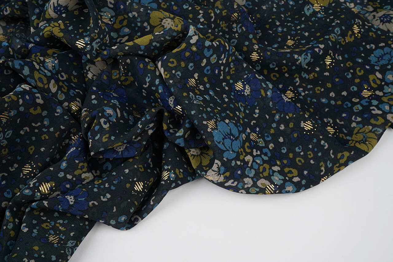 Chiffon Lamina Feroce Flora Blu Navy Chiffon Lamina Feroce Flora Blu Navy