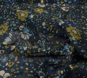 Chiffon Foil Feroce Flora Marine Blauw Chiffon Foil Feroce Flora Marine Blauw
