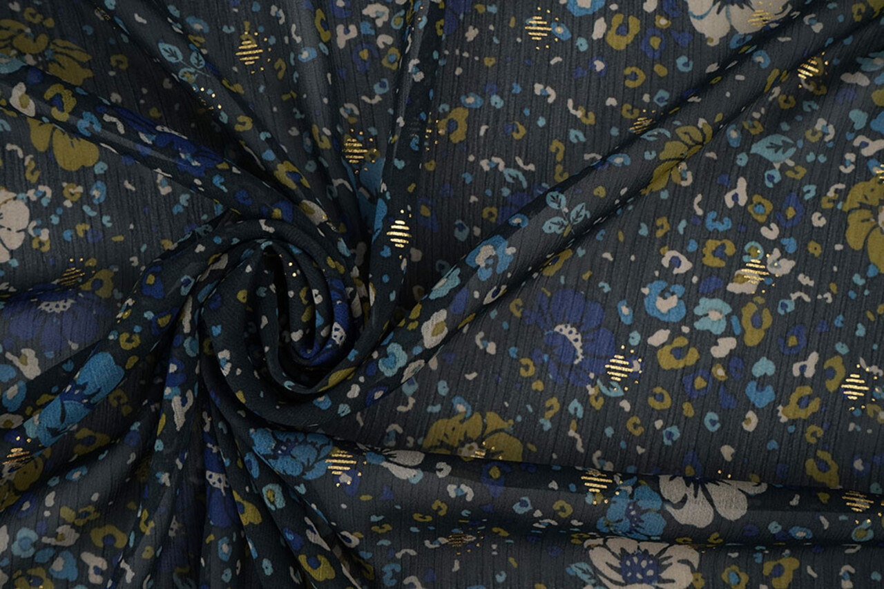 Chifón Foil Feroce Flora Azul Marino Azul Chifón Foil Feroce Flora Azul Marino Azul
